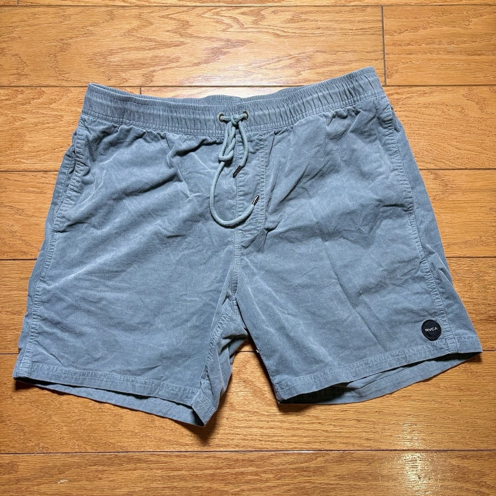 RVCA Escape Corduroy 7" Shorts Men's Large Pockets Drawstring Washed Faded Blue